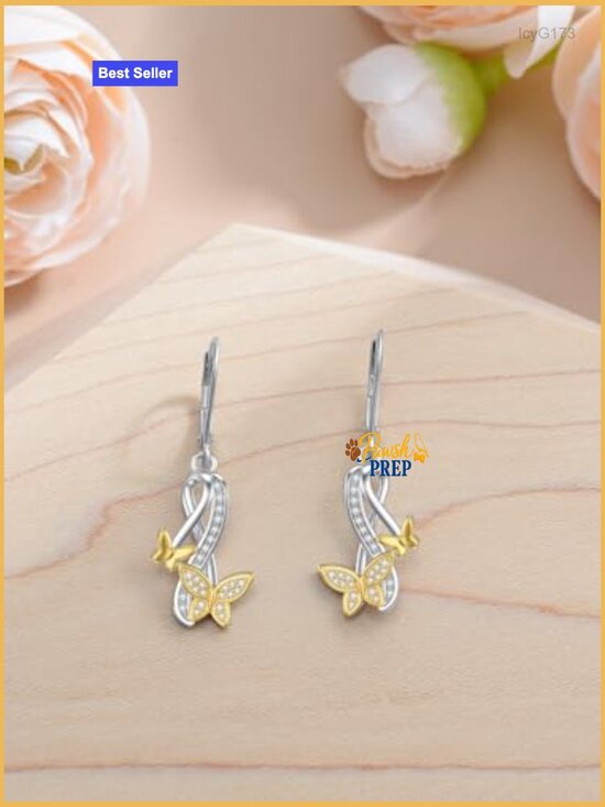 Sterling Silver Leverback Drop Earrings with Butterfly Design for Women
